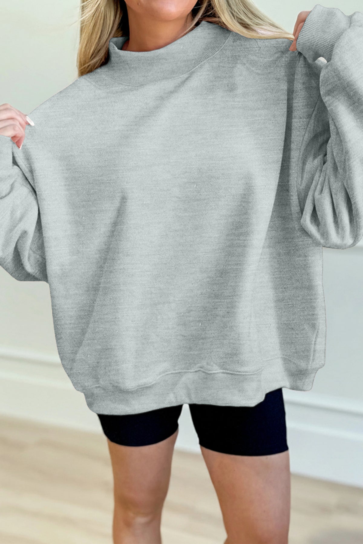 Womens Solid Color Oversized Mock Neck Sweatshirt