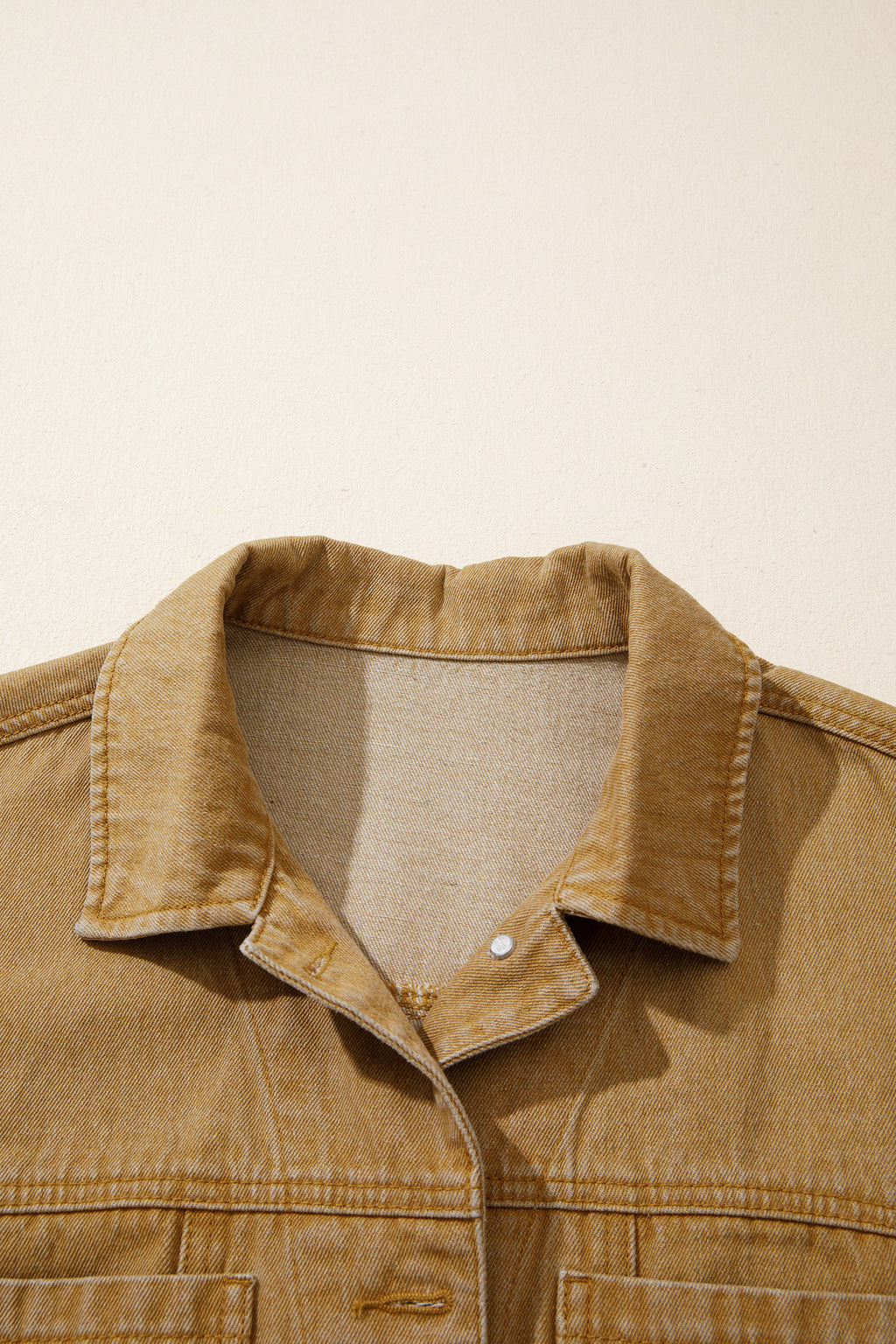 Honey gold Metal Button Front Long Sleeve Collar Denim Jacket