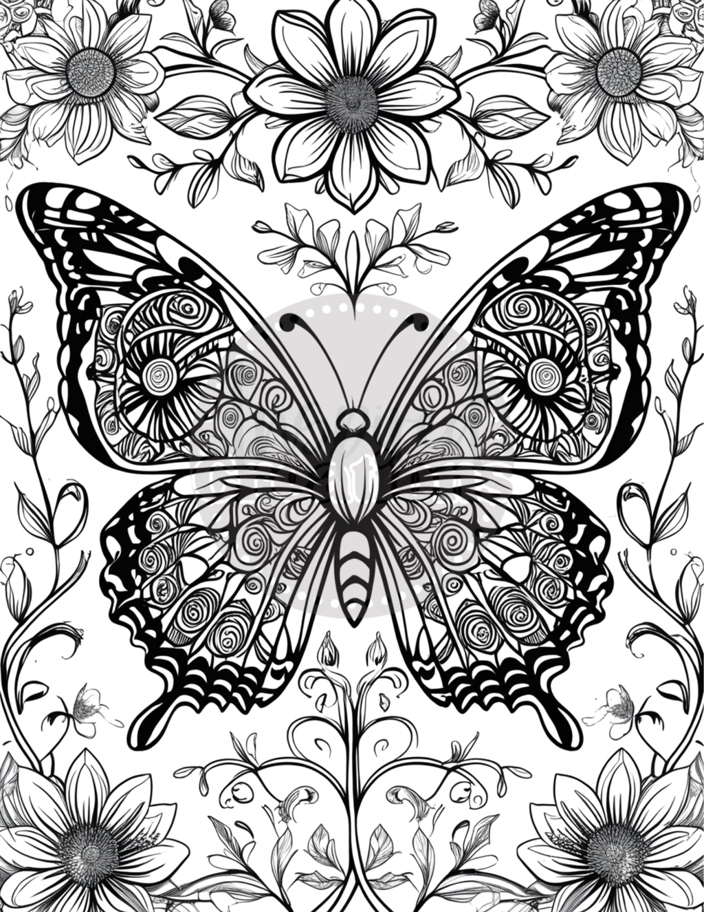 Butterflies Flowers Coloring Book || Digital Download