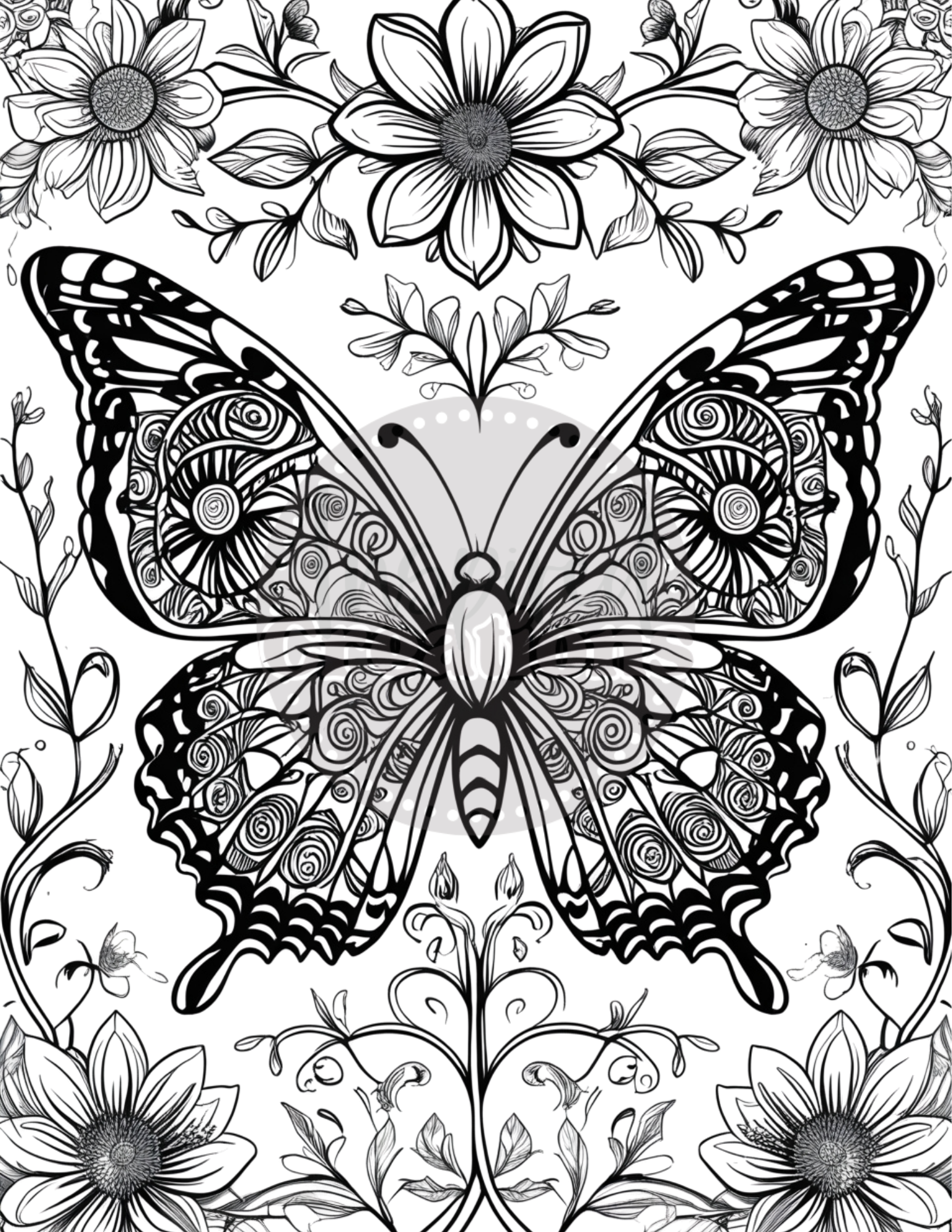 Butterflies Flowers Coloring Book || Digital Download