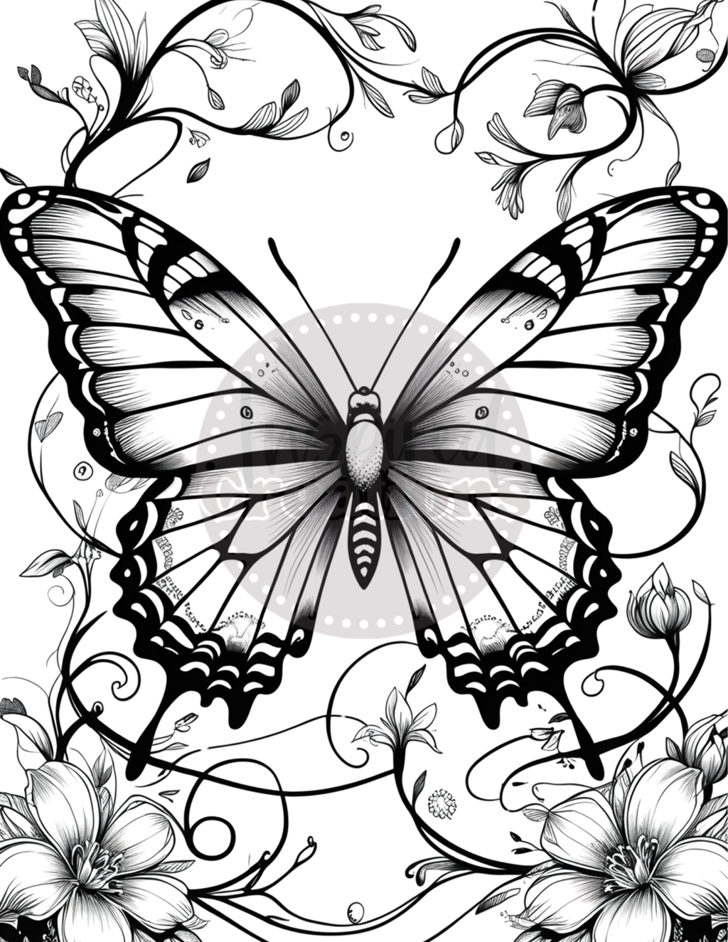 Butterflies Flowers Coloring Book || Digital Download