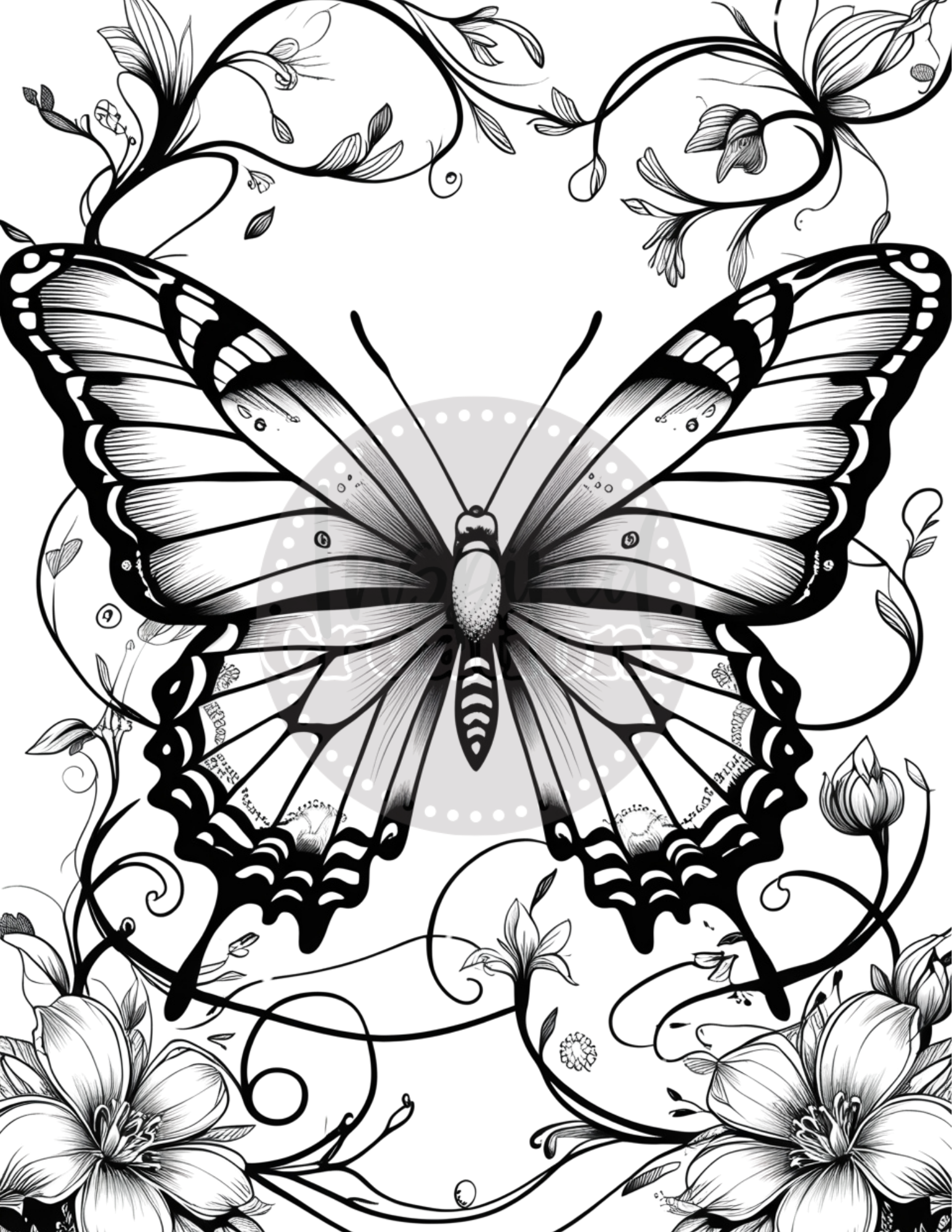 Butterflies Flowers Coloring Book || Digital Download