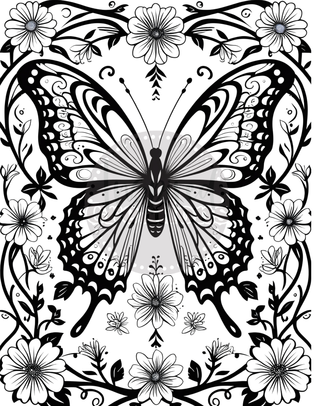 Butterflies Flowers Coloring Book || Digital Download