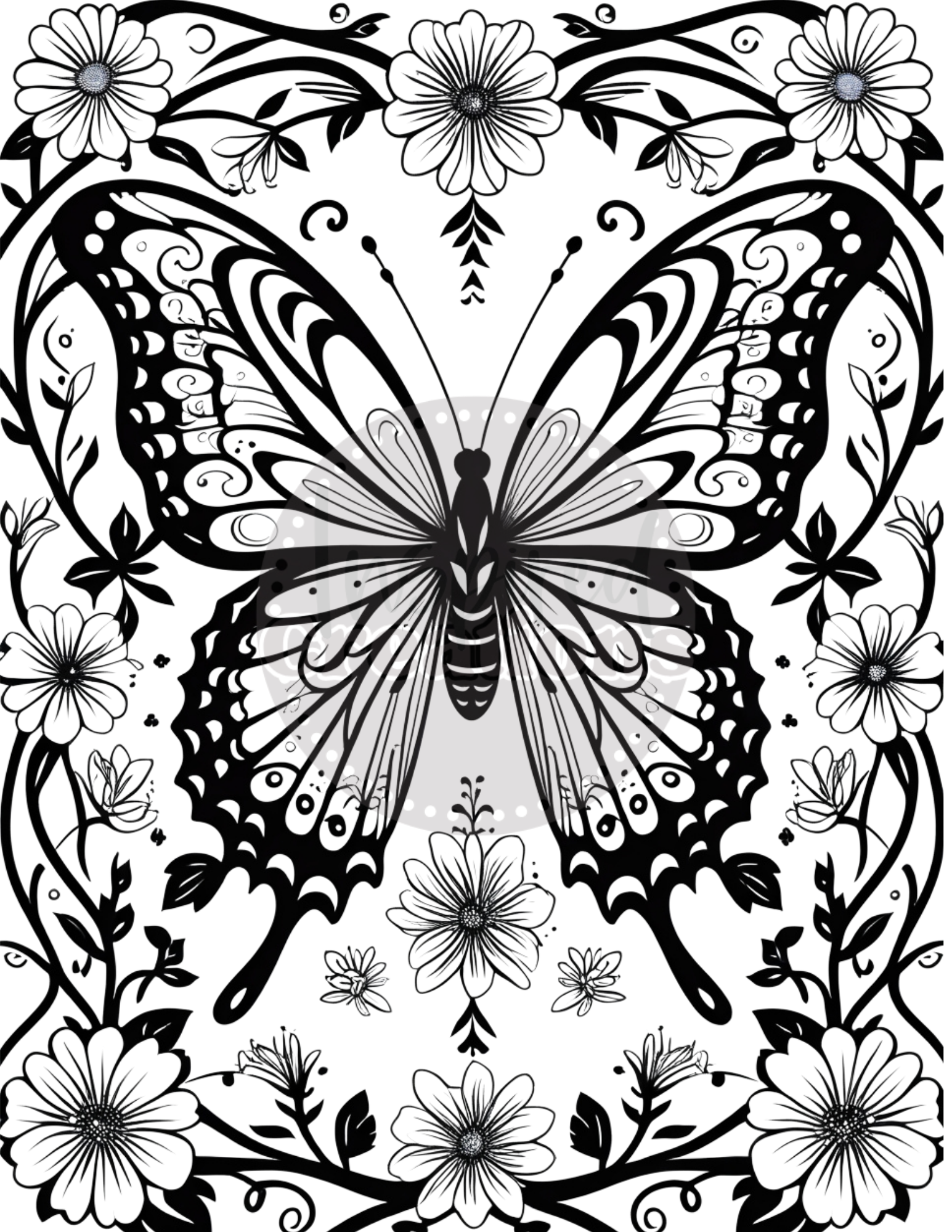 Butterflies Flowers Coloring Book || Digital Download