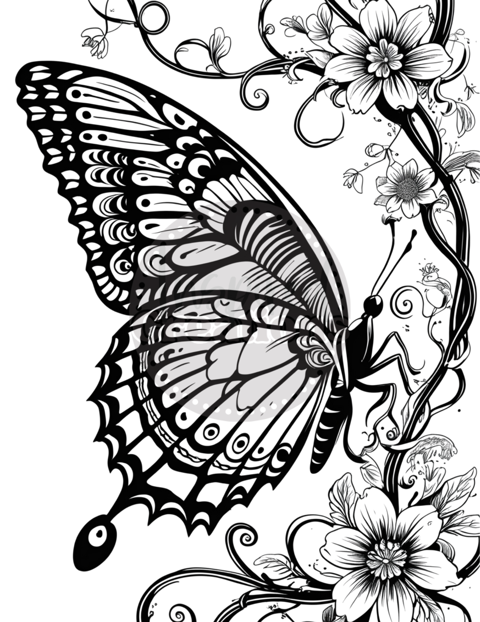 Butterflies Flowers Coloring Book || Digital Download