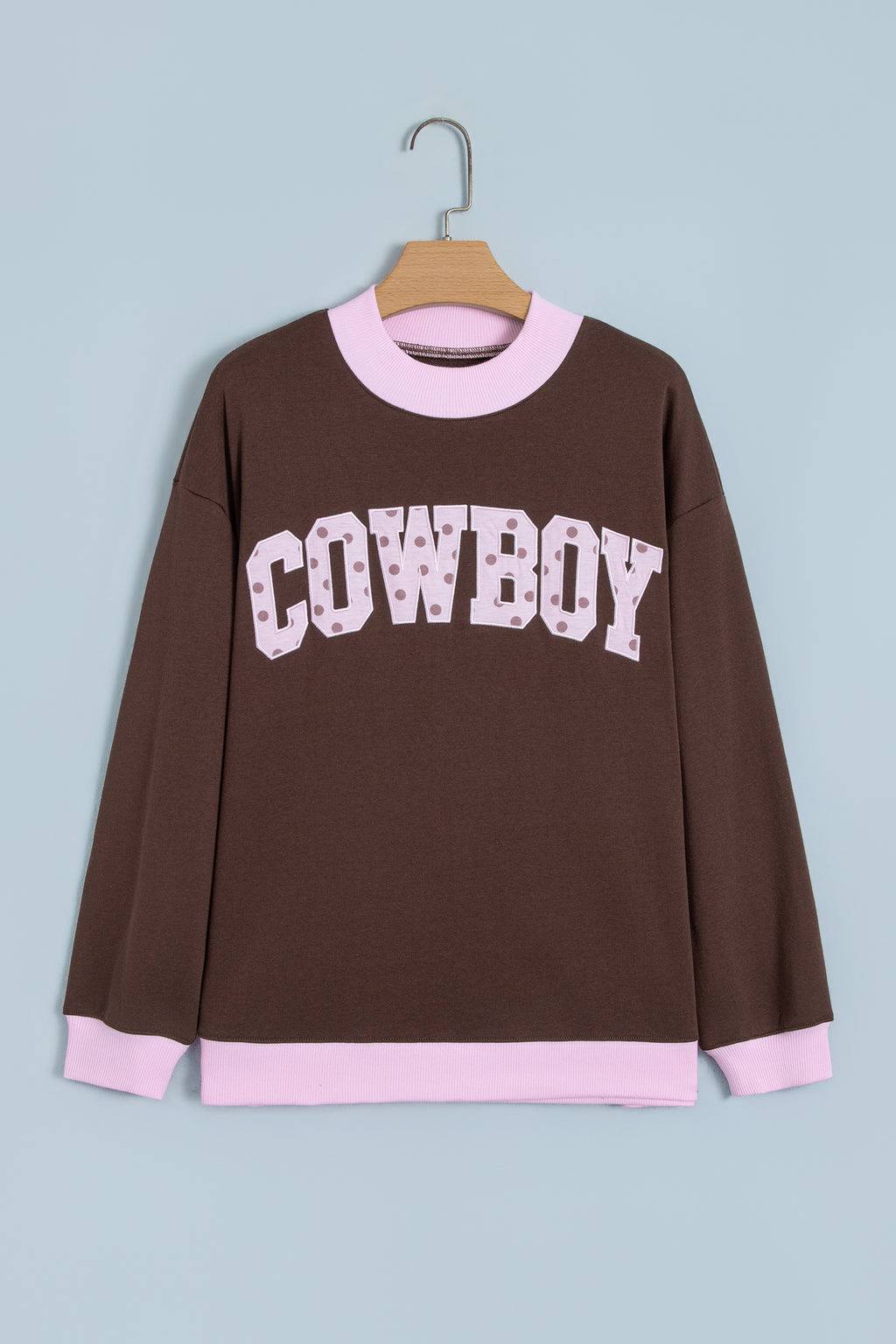 Pink Polka Dot Letter Graphic Colorblock Tunic Sweatshirt