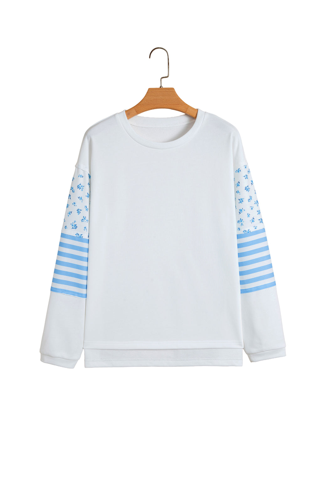 Beige Floral Striped Long Sleeve Contrasted Pullover Top