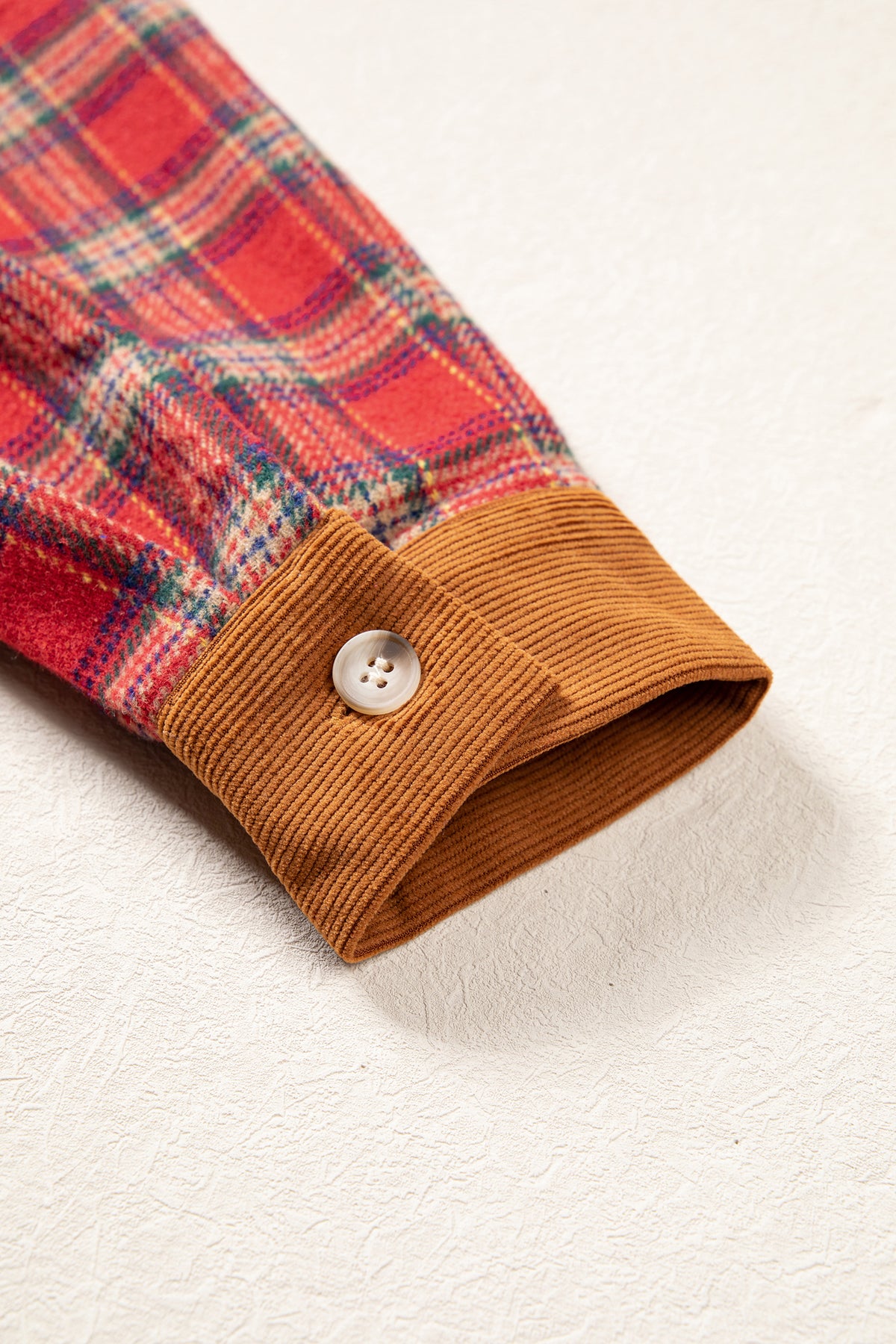 Red Casual Plaid Color Block Collared Button Shacket