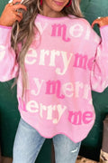 Pink All Over Merry Me Graphic Round Neck Knit Sweater