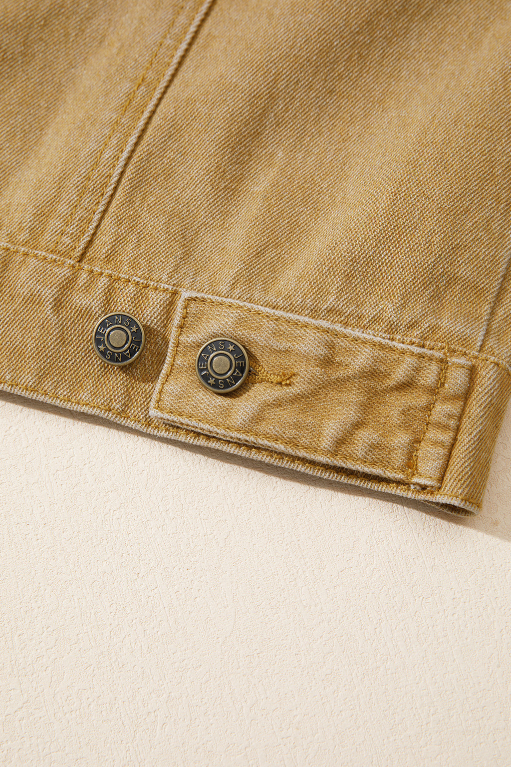Honey gold Metal Button Front Long Sleeve Collar Denim Jacket