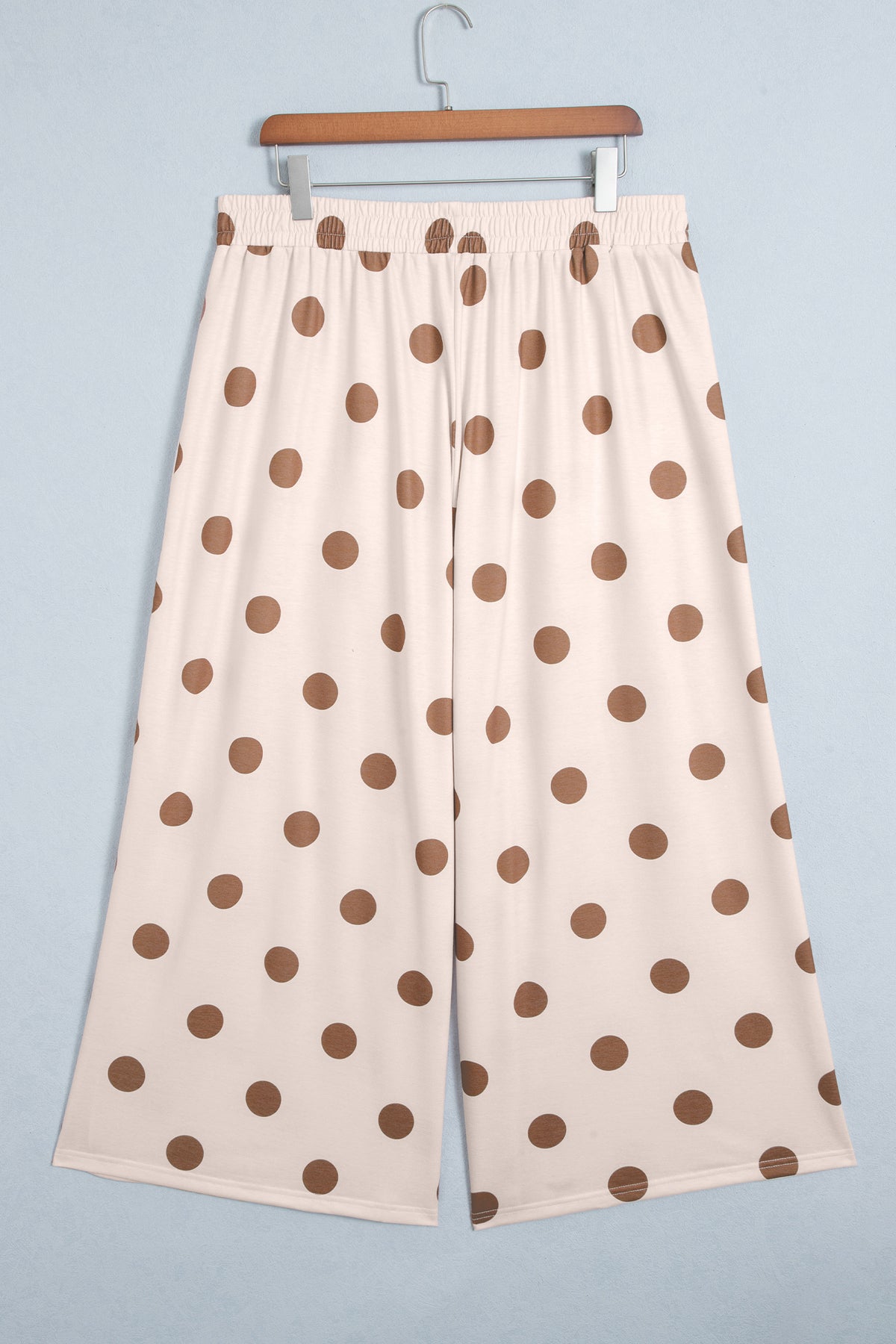 Sky Blue Polka Dot Elastic Waist Wide Leg Plus Size Pants