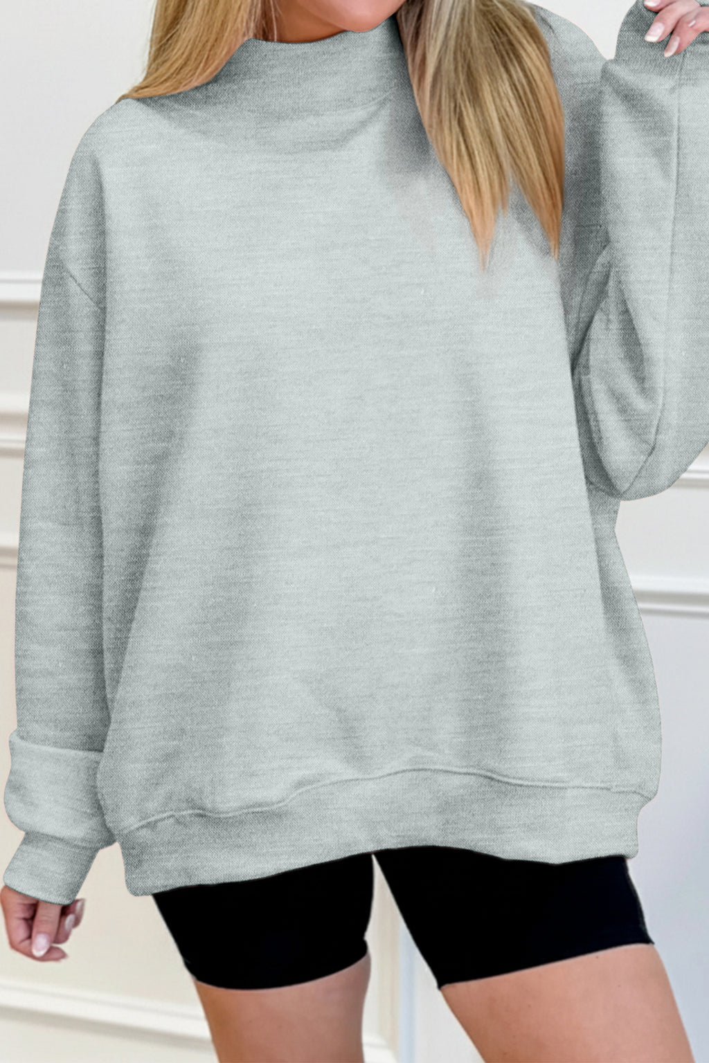 Womens Solid Color Oversized Mock Neck Sweatshirt