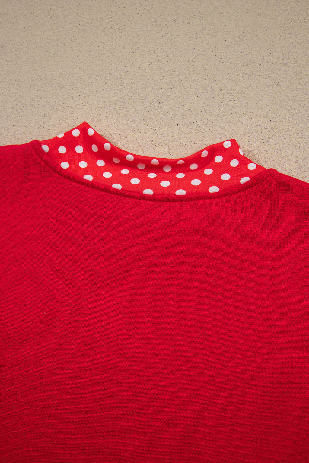 Grapefruit Orange Polka Dot Letter Print Contrast Trim Mock Neck Sweatshirt