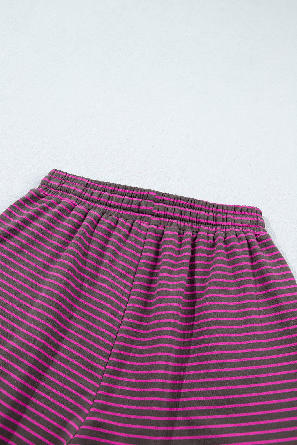 Blue Stripe Ribbed Patchwork Mock Neck Baggy Pullover Matching Shorts Set