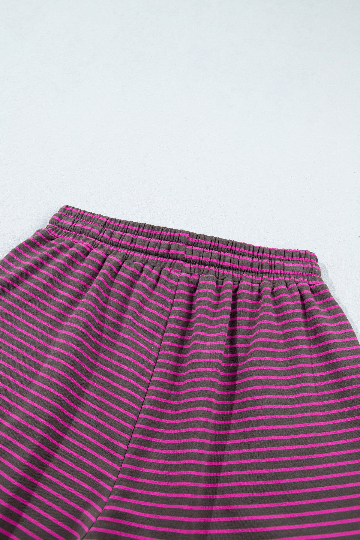 Blue Stripe Ribbed Patchwork Mock Neck Baggy Pullover Matching Shorts Set