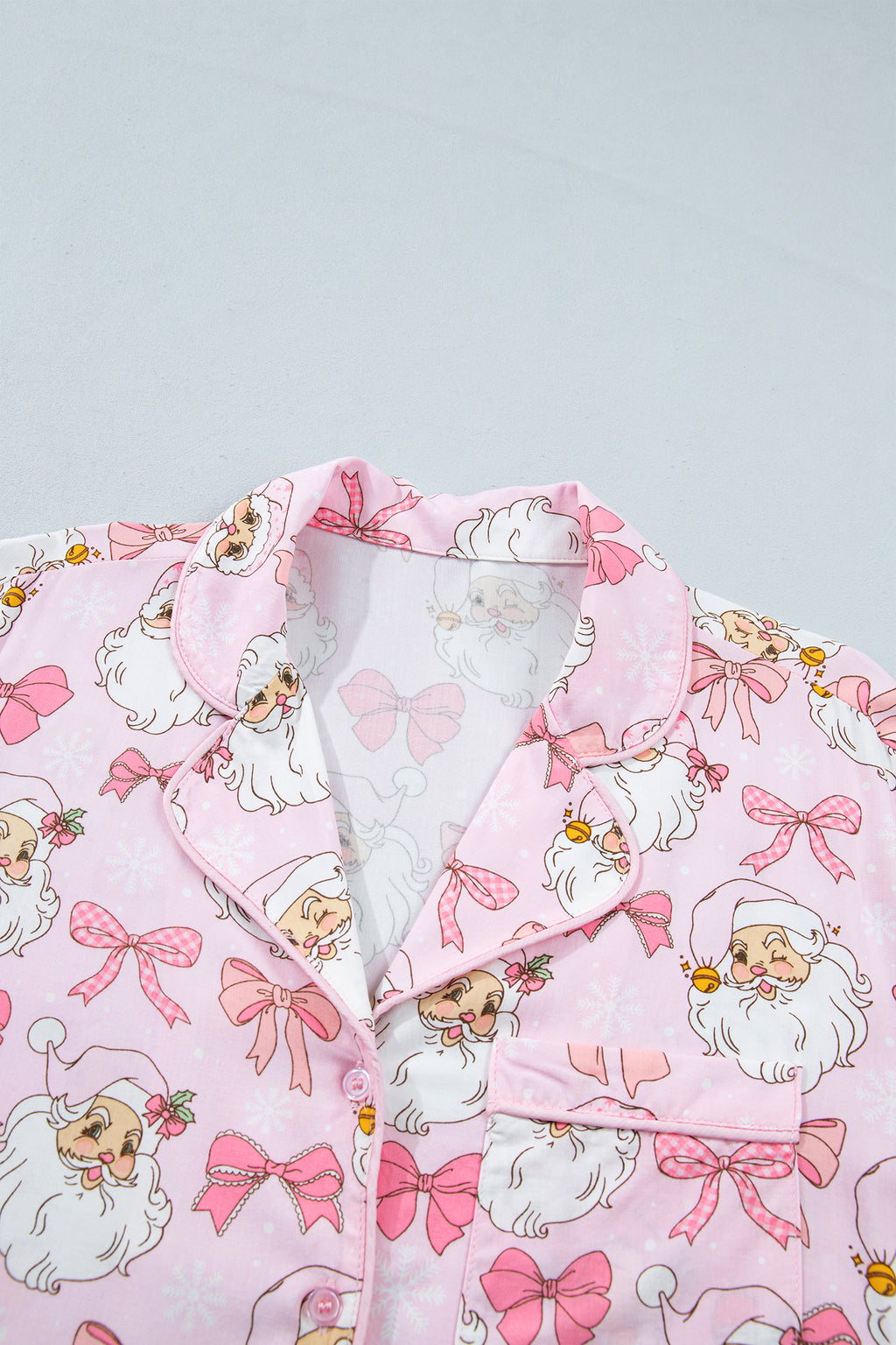 Pink Abstract Santa Print Long Sleeve Full-Length 2Pcs Lounge Set