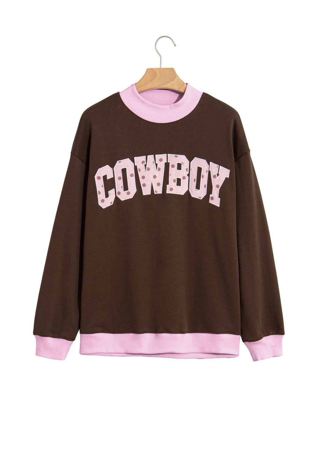 Pink Polka Dot Letter Graphic Colorblock Tunic Sweatshirt