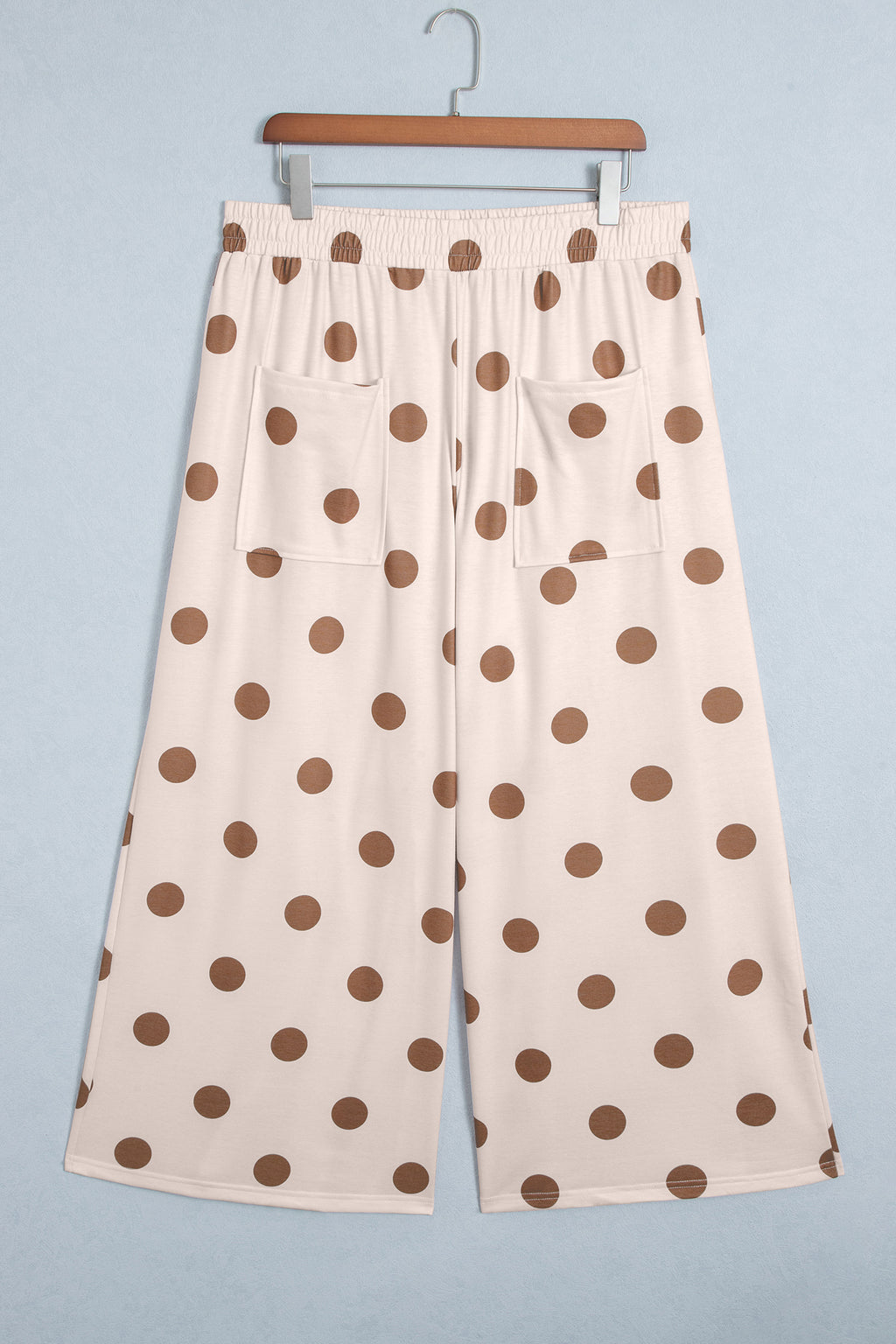 Sky Blue Polka Dot Elastic Waist Wide Leg Plus Size Pants
