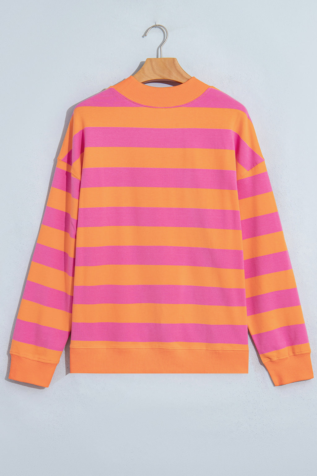 Orange Stripe Colorblock Mock Neck Relaxed Sweatshirt